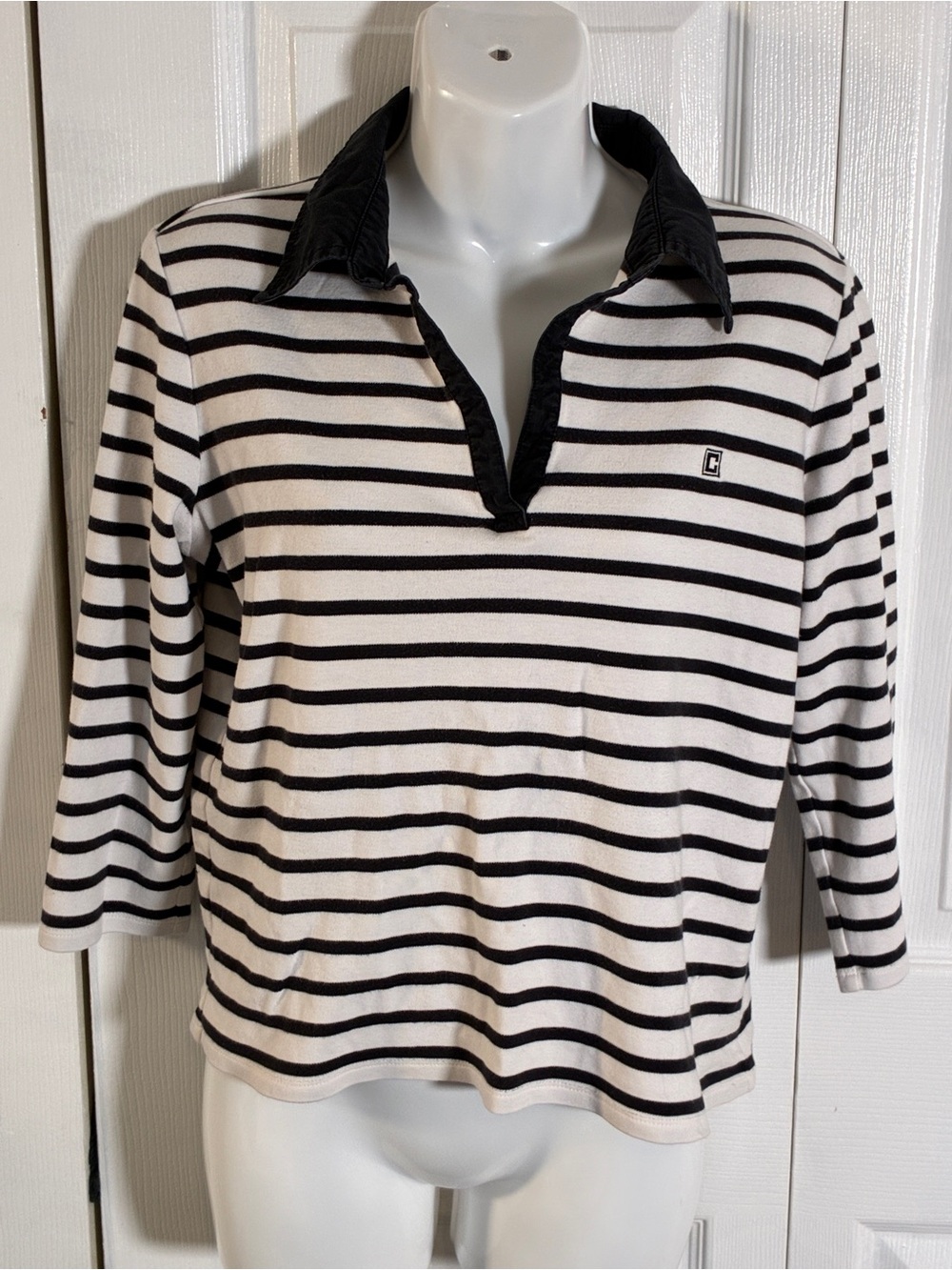 Chaps Est. 1978 Black & White Striped Polo Top | Size L